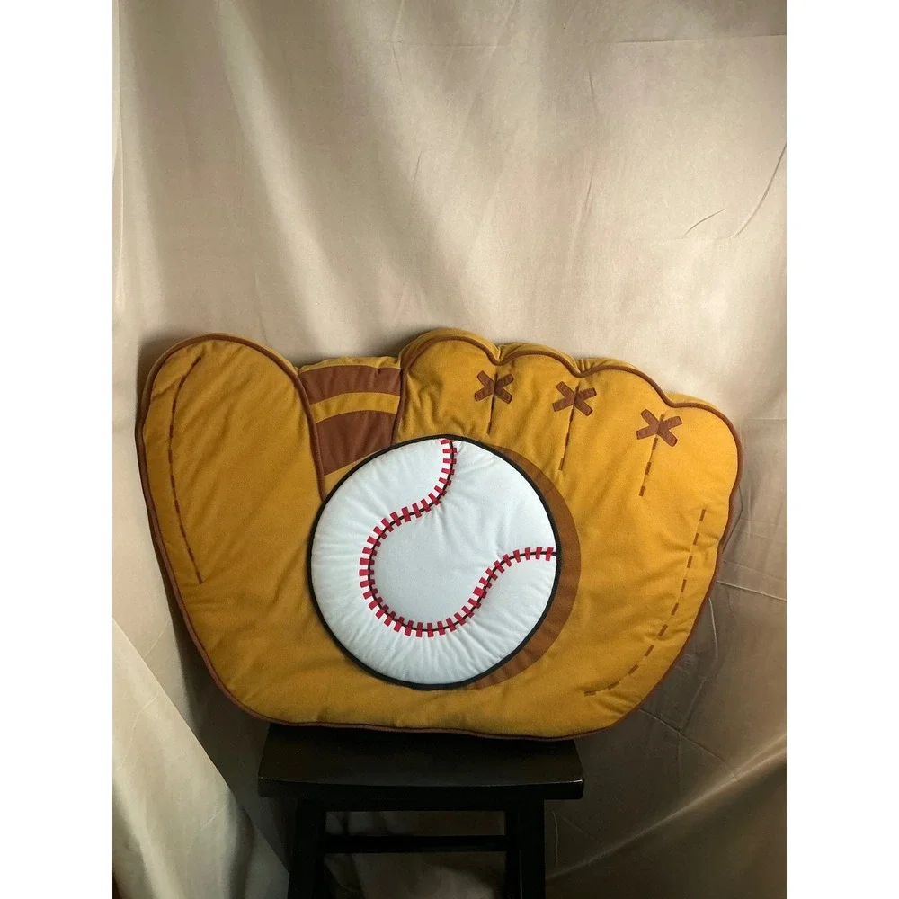 Baseball Glove and Ball Decorative Bed Post Pillow Twin Size Yellow Sports Decor